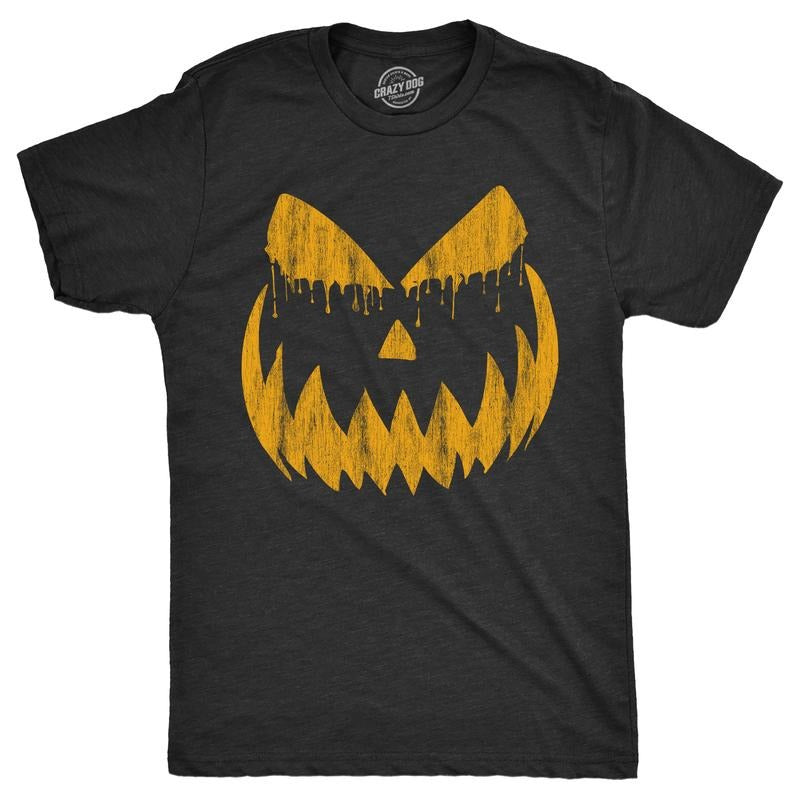 Mens Weeping Wendell Pumpkin T Shirt Funny Halloween Jack O Lantern Horrifying Smile Tee For Guys Mens Funny T Shirts Cool Tees Soft Stylish Casual Menswear Halloween Apparel for Men Novelty Tees for Black -