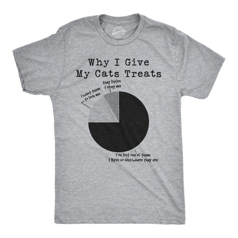Mens Why I Give My Cats Treats Cat Dad T Shirt Cute Mens Tee Kitty Lover Mens Funny T Shirts Cool Tees Soft Stylish Casual Menswear Introvert Apparel for Men Funny Cat Short Sleeve Novelty Tees for Light Grey