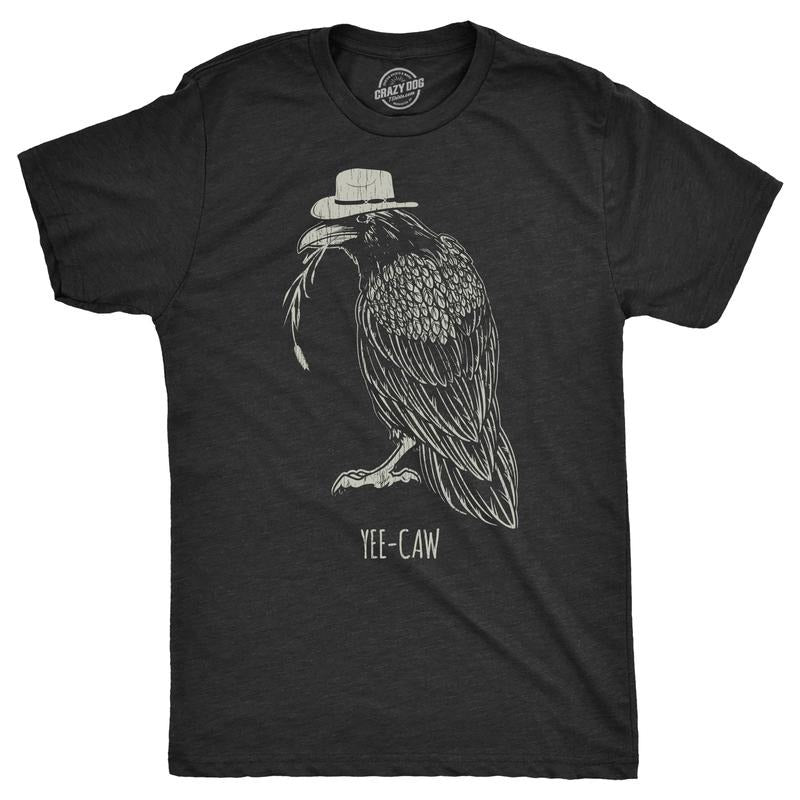 Mens Yee Caw T Shirt Funny Southern Crow Raven Joke Tee for Guys Mens Funny T Shirts Cool Tees Soft Stylish Casual Menswear Sarcastic Black -