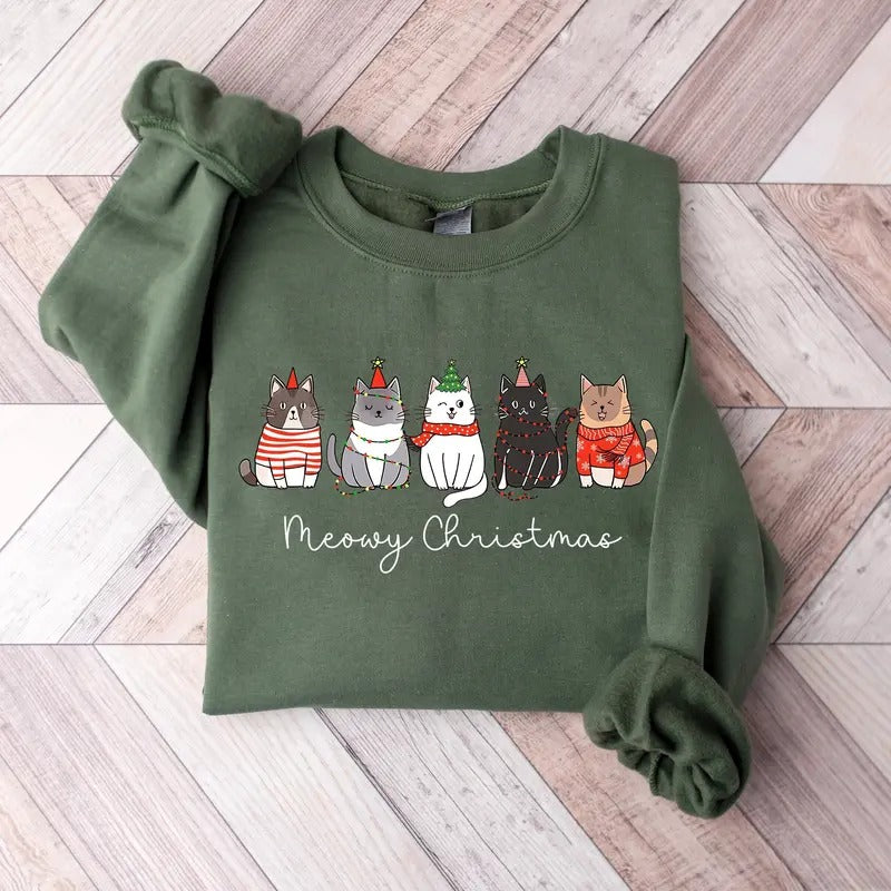 Meowy Christmas Sweatshirt, Cat Christmas Sweater, Happy Cat Year Shirt, Funny Christmas Cat Shirt, Cat Christmas Sweatshirt, Cat Lover Sweatshirt, Christmas Gift Shirt