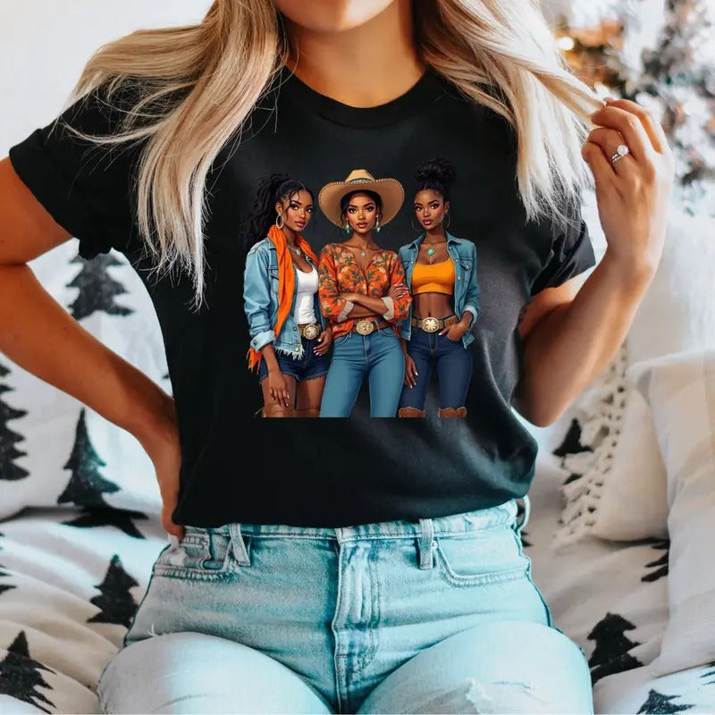 Merch Black Cowgirl T-Shirt, Western Rodeo Melanin Black History Shirt, Afro Women Tee, Black Western Women Tee, African American Rodeo Shirt.