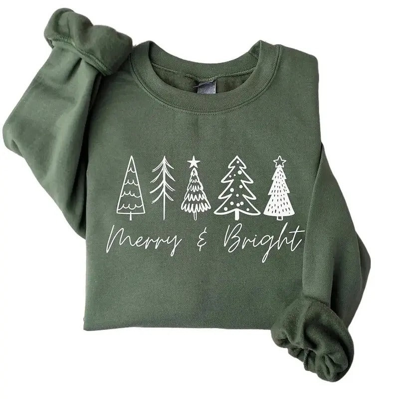 Merry & Bright Christmas Trees Sweatshirt, Christmas Sweatshirt, Holiday Sweater, Womens Holiday Sweatshirt, Christmas Shirt, Winter Shirt