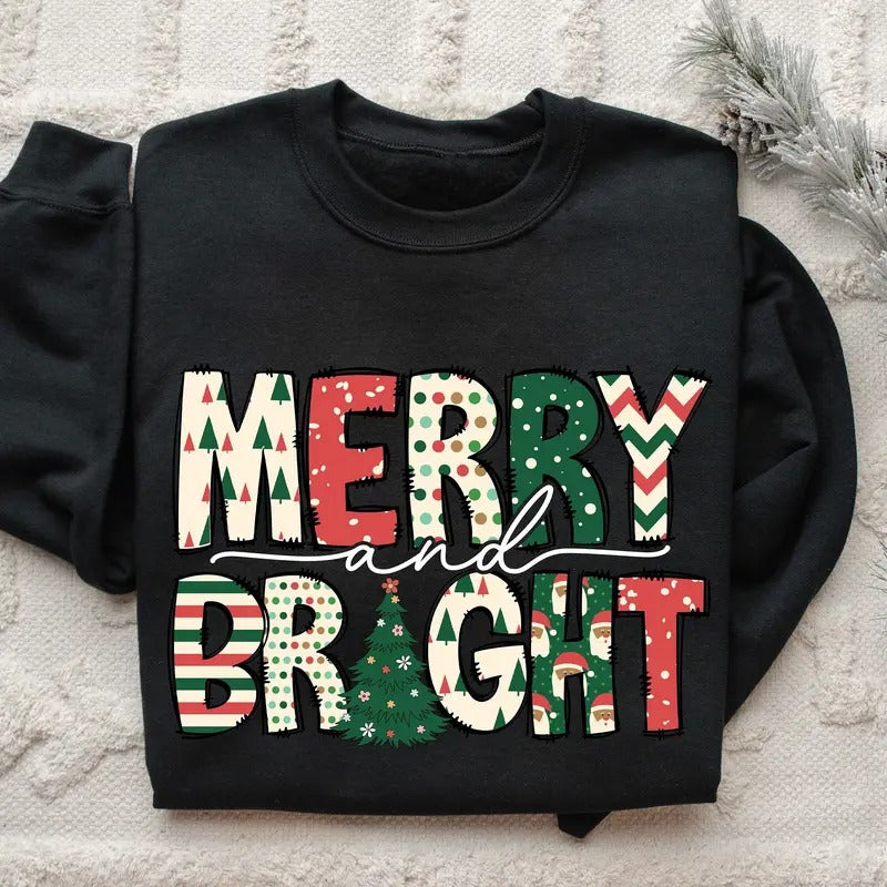 Merry And Bright Sweatshirt Family Christmas Sweatshirt Christmas Sweatshirts For Women Merry Christmas Sweatshirt Cotton Womenswear