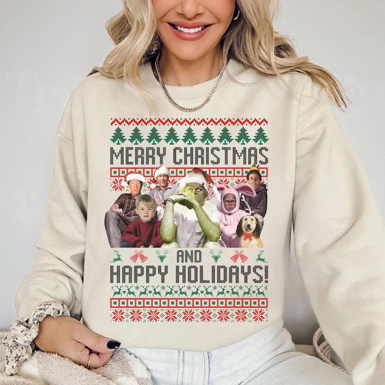 Merry Christmas And Happy Holidays, Thug Life Green Sweatshirt, Movie Xmas Mean Green One, Funny Christmas Gifts Sweatshirt