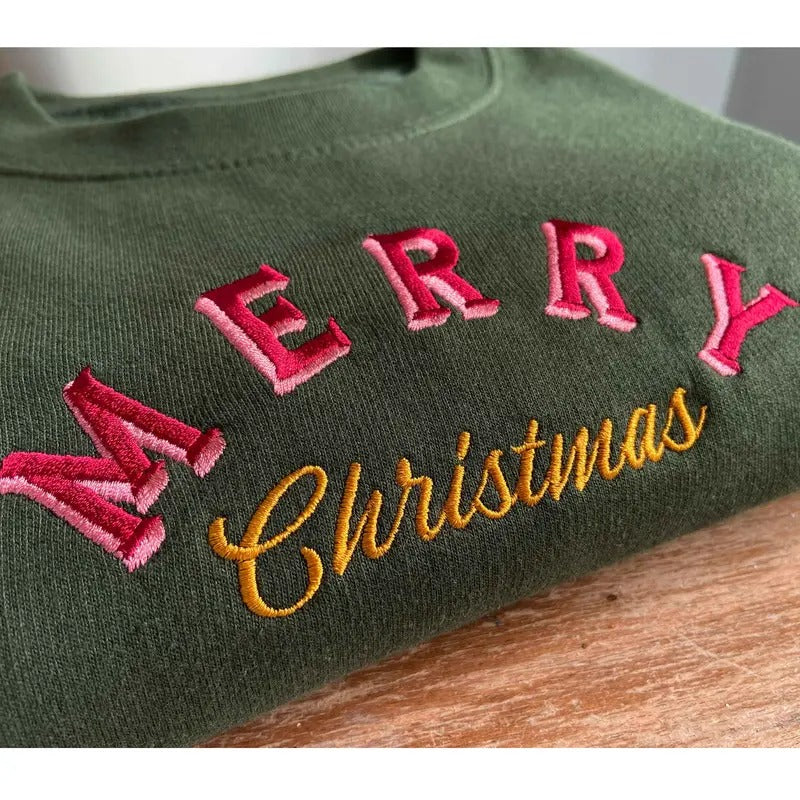 Merry Christmas Embroidered Jumper - Holidays Sweater - Gift Ideas