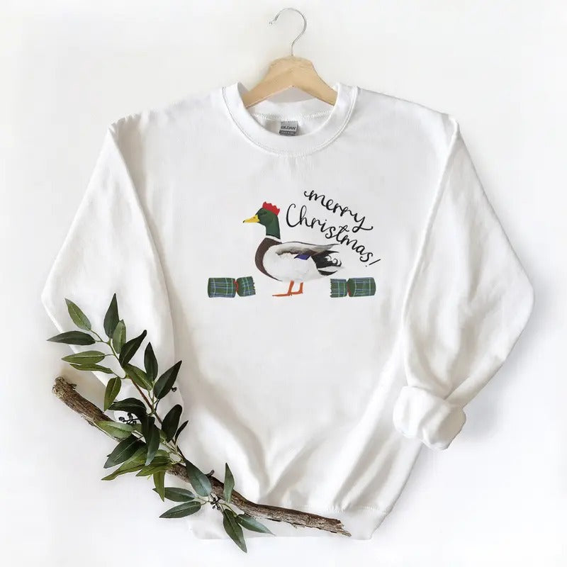 Merry Christmas Mallard Duck Printed Unisex Sweatshirt Hoodie for Hunting Season - Long Sleeve, Pullover T-Shirts