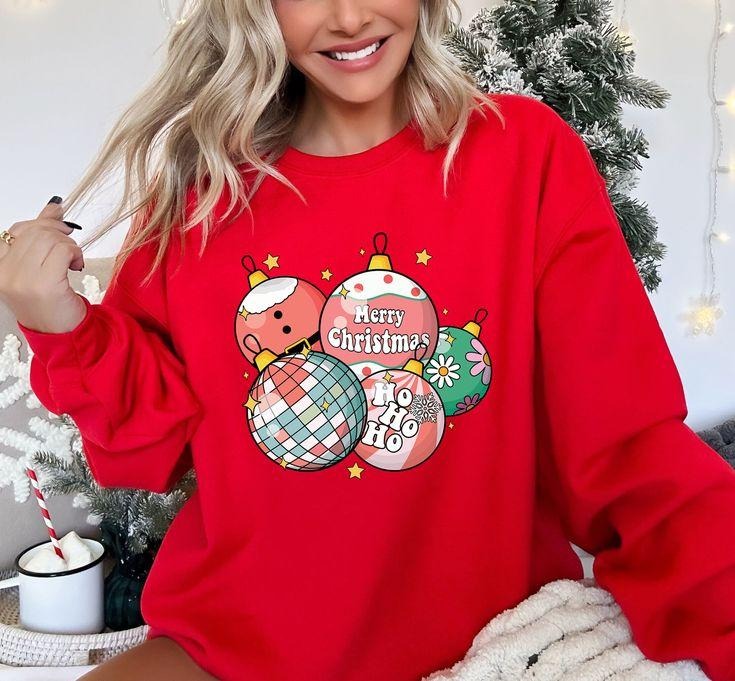 Merry Christmas Ornament Ball Sweatshirt, Christmas Party Sweatshirt, Christmas , Holiday Gift, Ho Ho Ho Sweater, Santa Claus