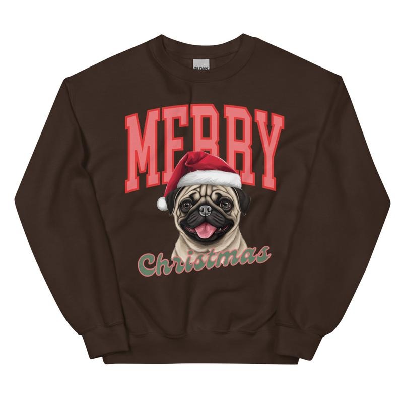Merry Christmas Pug Sweatshirt, Christmas Dog, Festive Holiday Crewneck, Custom Sweatshirt