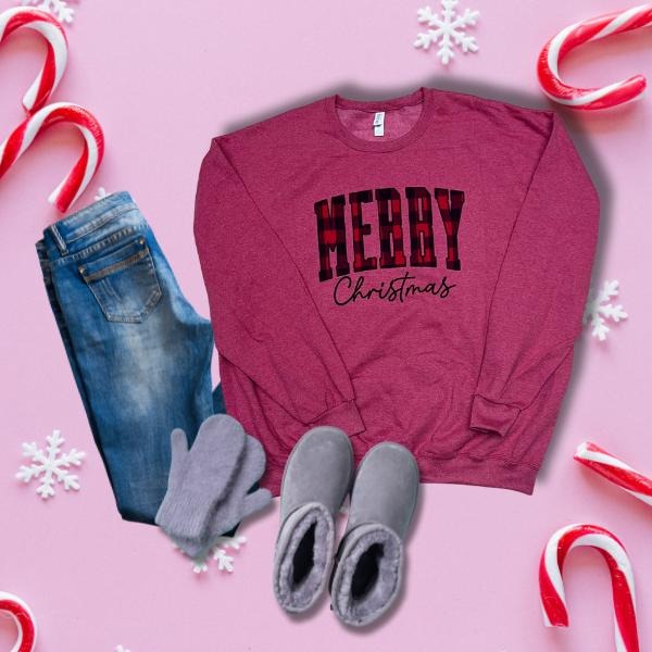 Merry Christmas Red Plaid Crewneck Comfy Unisex fit