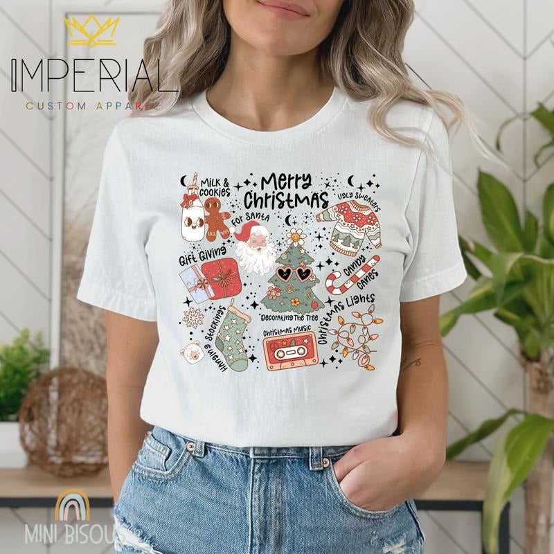Merry Christmas Retro Collage T-Shirt, Premium Cotton , 2023 Holiday Tee , Christmas Festive tee