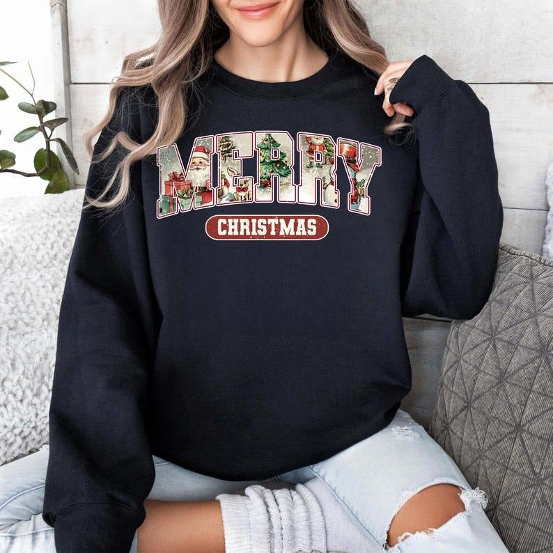 Merry Christmas Santa Sweatshirt, Women Christmas Shirt, Santa Claus Christmas Shirt, Christmas Season Sweatshirt, Holiday Shirt
