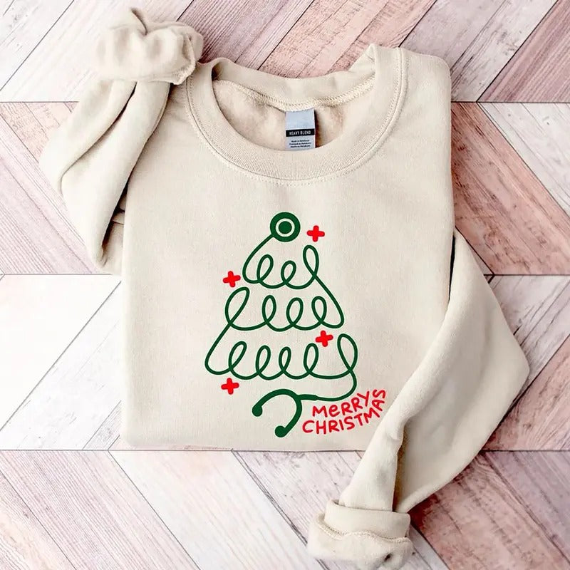 Merry Christmas Stethoscope Sweatshirt, Doctor Christmas Shirt, CNA Sweatshirt, Stethoscope Christmas Shirt, PhD Holidays Sweater, Xmas Shirt for Medical Worker