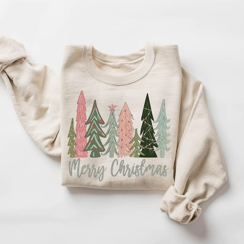 Merry Christmas Tree Sweatshirt, Merry & Bright Christmas Sweatshirt, Holiday Sweater, Womens Holiday Shirt, Winter Shirt, Christmas Gift, Hoodie and Sweater; T-shirt