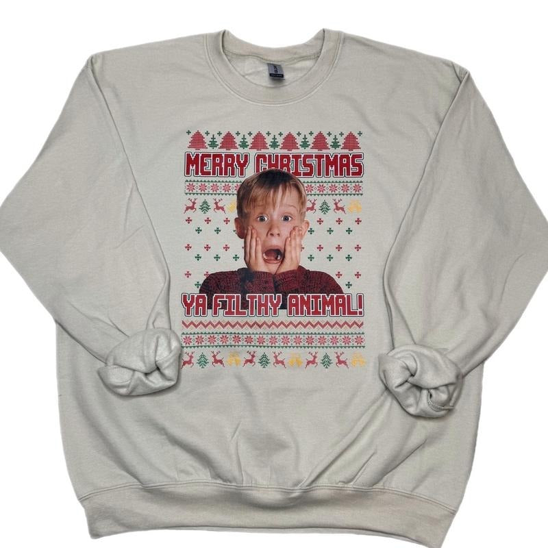 Merry Christmas Ya Filthy Animal Sweatshirt, Home Alone Christmas Sweatshirt