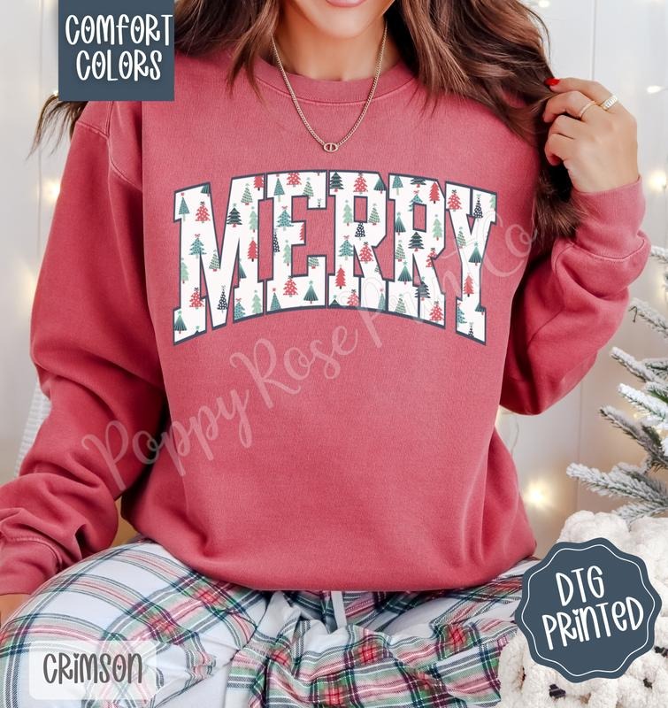 Merry Comfort Colors Sweatshirt, Trendy Women's Christmas Crewneck