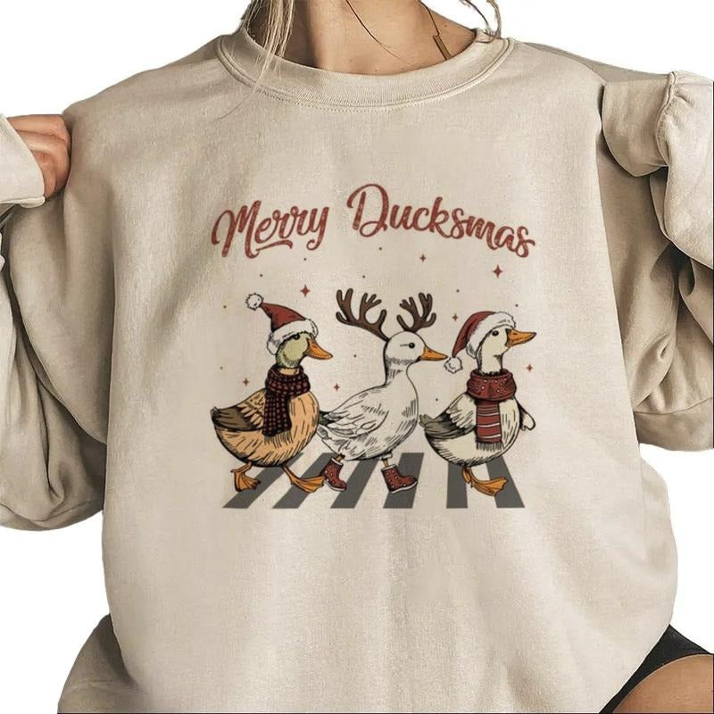 Merry Ducks Christmas Shirt, Ducksmas Sweatshirt, Funny Ducks Xmas Sweater,Duck Lover Outfit,Merry Animal Holiday Crewneck Cotton Womenswear
