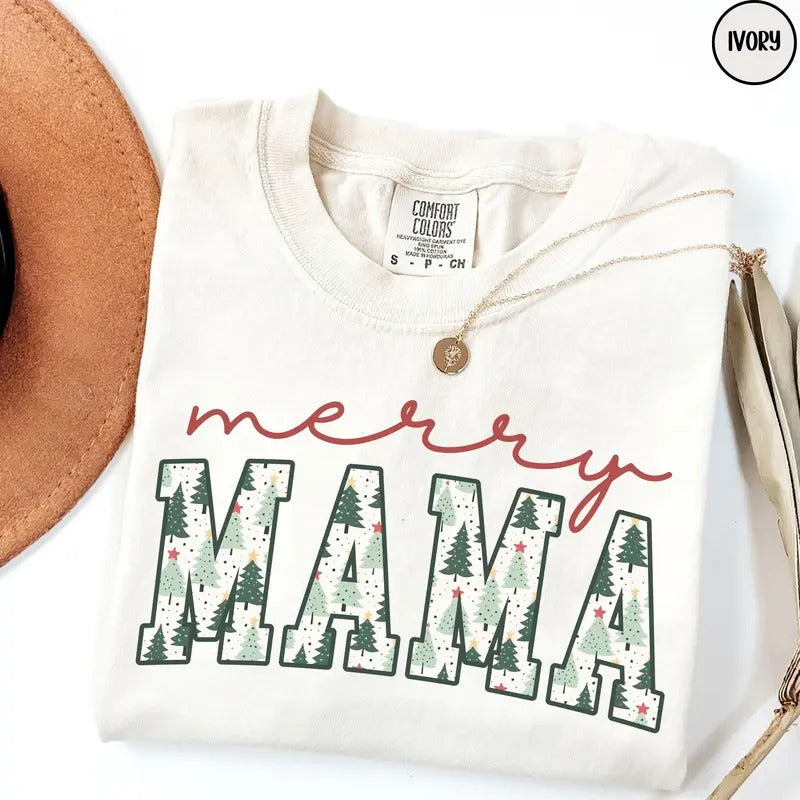 Merry Mama Shirt, New Mom Christmas T-Shirt, Xmas Pregnancy Announcement, Very Merry Mother Tee, Cute Winter Gift for...