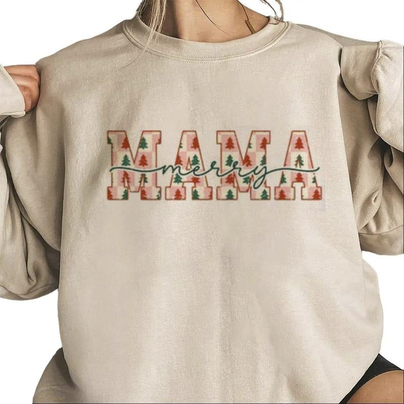 Merry Mama Shirt, New Mom Christmas T-Shirt, Xmas Pregnancy Announcement, Mama Holiday Shirt, Very Merry Mother Tee, Winter Gift for Mom Cotton Womenswear