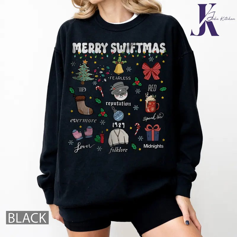 Merry Swlftmas Christmas Songs Lyrics Comfort Colors Shirt, Merry Swiftmas Sweatshirt, Music Fan Christmas
