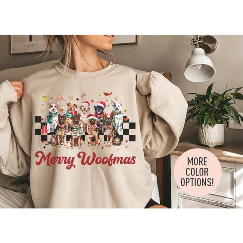 Merry Woofmas Crewneck Sweatshirt, Christmas Dogs Sweater, Dog Lover Sweater, Christmas Gift for Women, Holiday Season Sweatshirt for Women