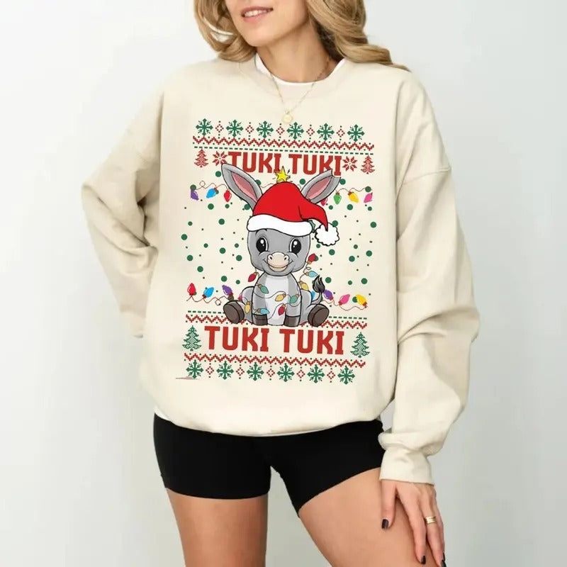Mexican Christmas Donkey Shirt, Latina Christmas Sweatshirt, Tuki Tuki Donkey Latino Christmas Tshirt, Feliz Navidad, Ugly Christmas Sweater, Unisex Sweater Pullover Tee