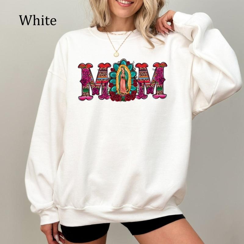 Mexican Mom Sweatshirt with Virgen de Guadalupe, Mother's Day Gift, Mexican Heritage Apparel, Latin Culture Mom Pullover, Everyday Casual Comfort