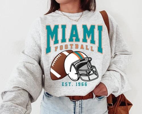 Miami Football Sweatshirt, Vintage Unisex Miami Crewneck, Gift for Football Fan, Team Football Cotton Fit