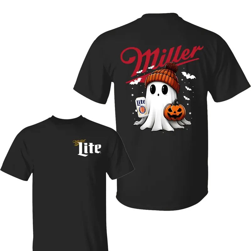 Miler Lite Ghost Cute Pumpkin Halloween Shirt, Miler Lite Tshirt, Halloween Shirt, Halloween Sweatshirt, Unisex Classic Cotton Tee with 2 Sided Graphic Print in All Sizes, For Women, For Men