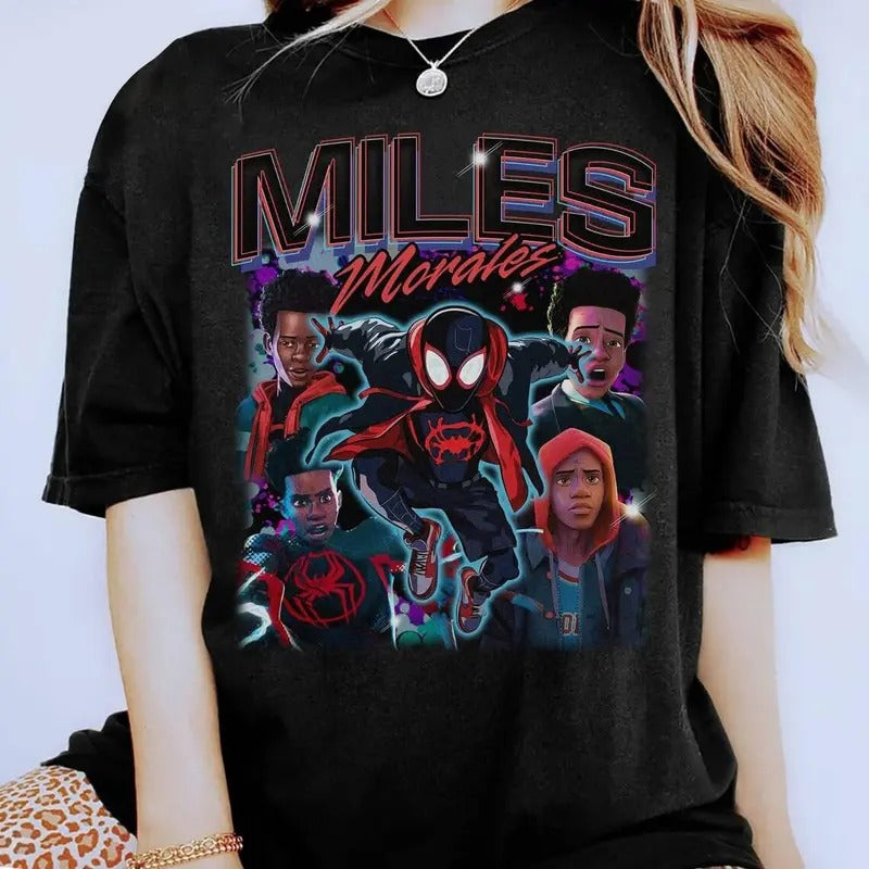 Miles Morales Graphic Unisex Tshirt, Vintage Across The Spider-verse Tee, Spider Punk Gifts For Men Women, Top Menswear Streetwear Round Neck