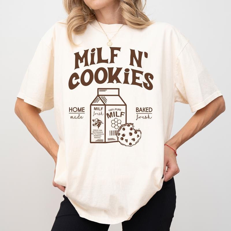 Milf N' Cookies Comfort Colors Shirt, Funny Milk And Cookies Mama Clothing, Adult Humor T-shirt, Funny Mom Graphic Tee,...