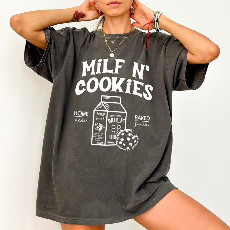 Milf N' Cookies Comfort Colors Shirt, Adult Humor T-shirt, Funny Milk And Cookies Mama Clothing, Funny Gift For Mom, Mother's Day Gift