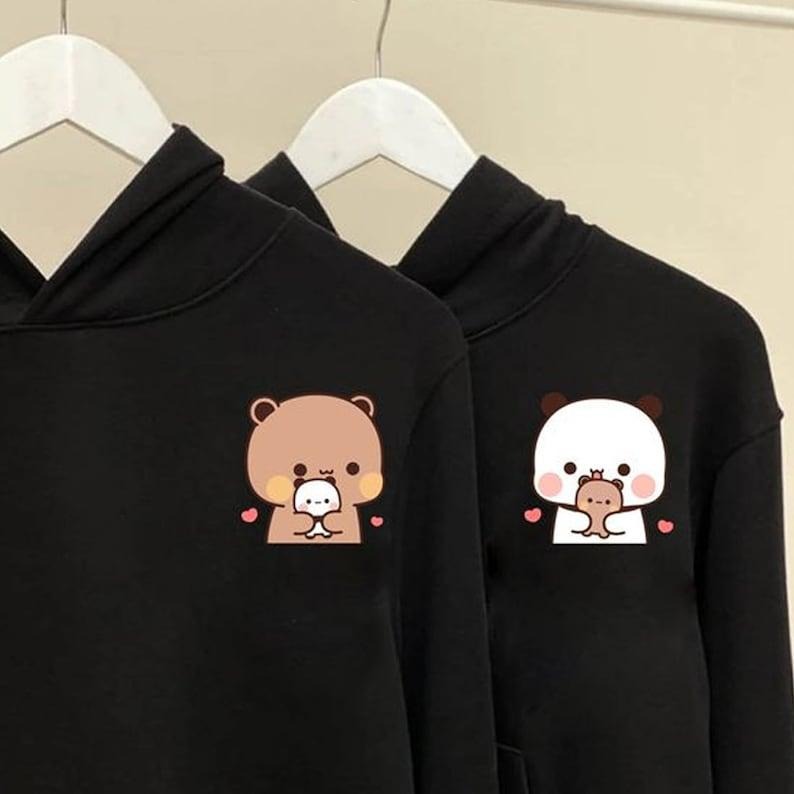 Milk and Mocha bears Couple Hoodie, Custom name Couple Hoodie Anniversary Couple Matching Clothes Hoodie and Sweater; T-shirt Cotton Womenswear Light Overalls Polyester Solid Suits Underwear
