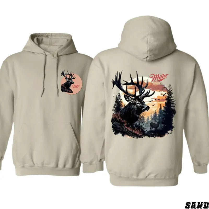 Miller Hoodie - Majestic Deer Scene Design, Perfect for Wildlife Enthusiasts, camo country hoodies, country boy clothing, Ideal for Casual Wear, Comfortable and Stylish, Hoodie For Men, Hoodie For Women Casual Sweater Menswear Tops