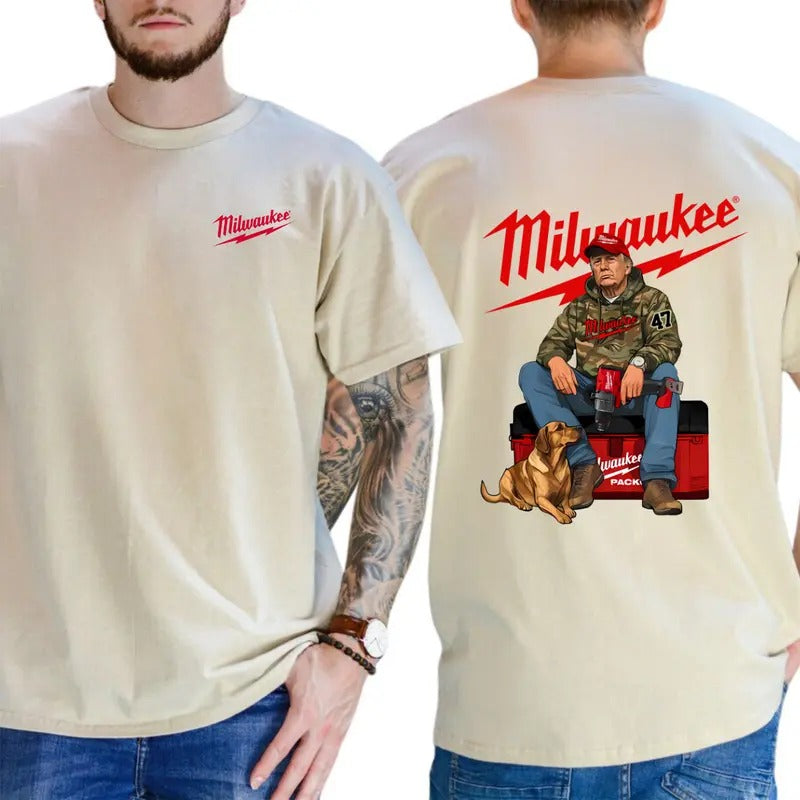 Milwaukee T-Shirt - Bold Workwear Design Featuring Rugged Worker and Dog Graphics, Perfect for Tool Enthusiasts and Everyday Comfort, Unisex Tee for Casual Style