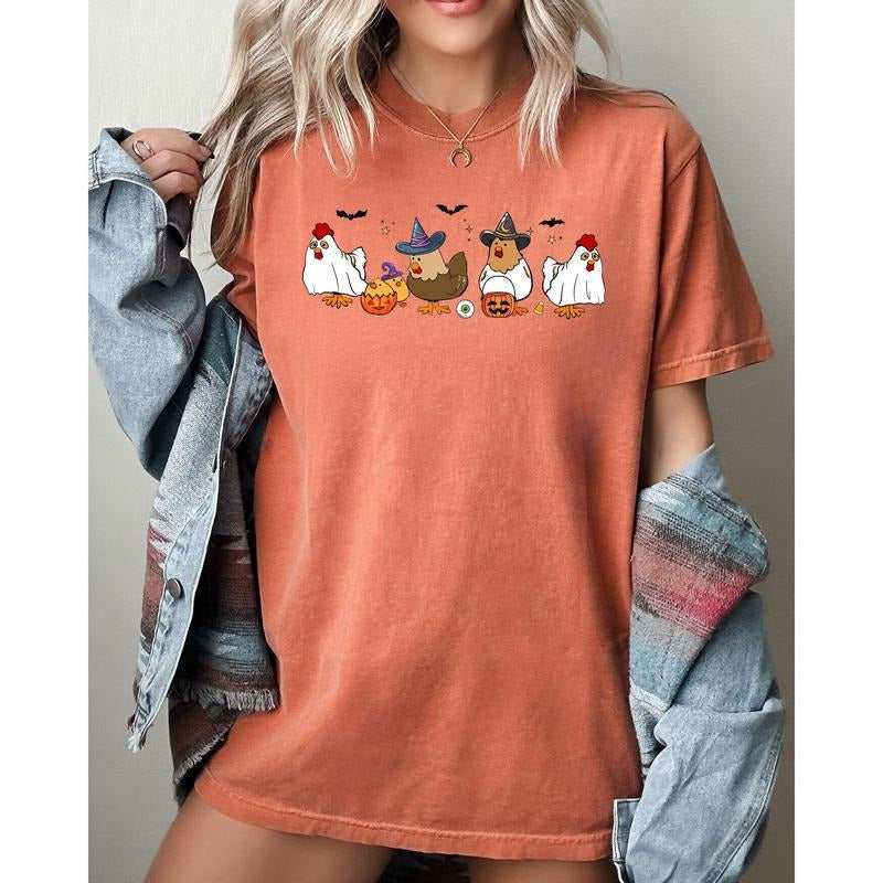 Mini Chickens, Witch, Skeleton, Funny, Spooky, Aesthetic, Meme, Halloween, Costume, Tshirt, Women's, Comfort Colors Tee, Spooky, Tshirt, Witch, Pumpkin, Ghost, Skeleton
