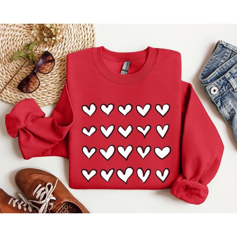 Mini Hearts Valentine's Sweatshirt, Retro Valentine's Day Sweatshirt, Crew Neck, Women's, Crewneck, Valentine's Day,...