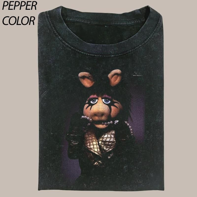 Miss Piggy Rock Girl Funny Graphic Tees - Vintage Short Sleeve T-Shirt for Women - 100% Cotton - All Seasons - Menswear, Top