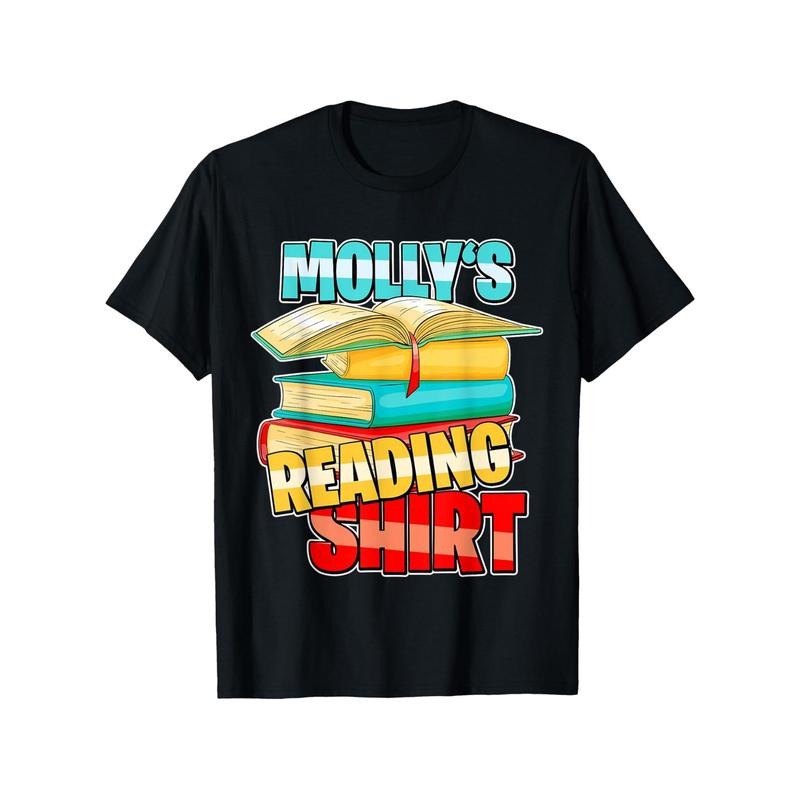 Molly'S Reading Shirt - 100% Cotton Casual Tee, Book Lovers Graphic Print, Crew Neck, Short Sleeve, All-Season Comfort, Regular Fit, No Padding, Black - Perfect Gift for Bookworms Made in USA