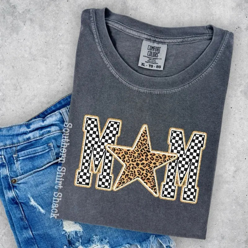 Mom shirt | Mom checkered leopard | pepper comfort colors t shirt
