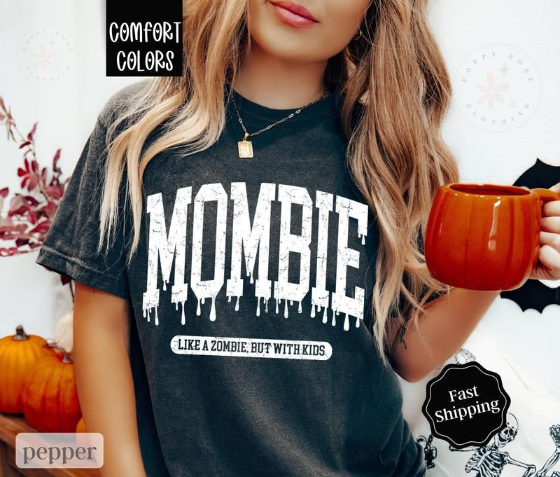 Mombie Shirt Comfort Colors, Halloween Mom Tshirt, Spooky Mama Shirt Oversized Crewneck Tee