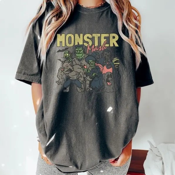 Monster Mash TShirt, Vintage Ghost Halloween t-Shirt, Monster Tee, Retro Fall Top, Fall Shirt
