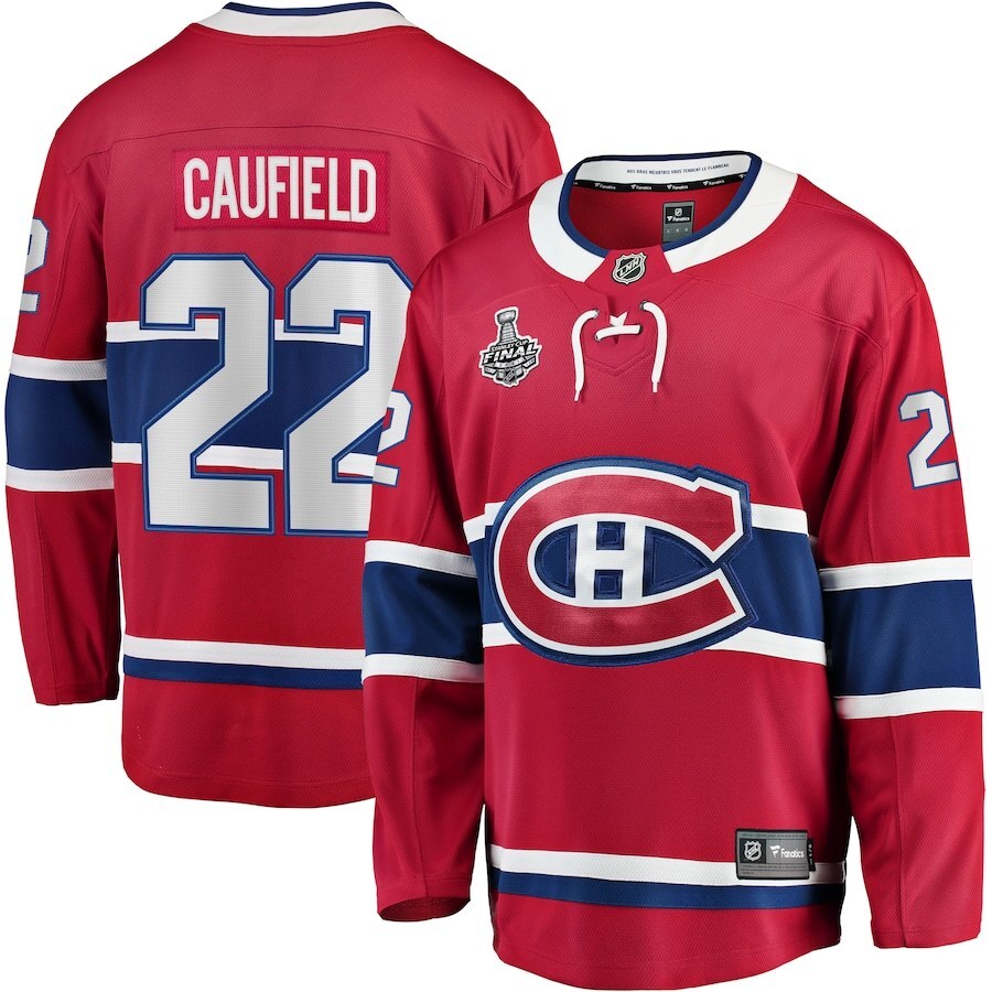 Montreal Canadiens #22 Cole Caufield Home 2021 Stanley Cup Final Bound Breakaway Jersey - Red