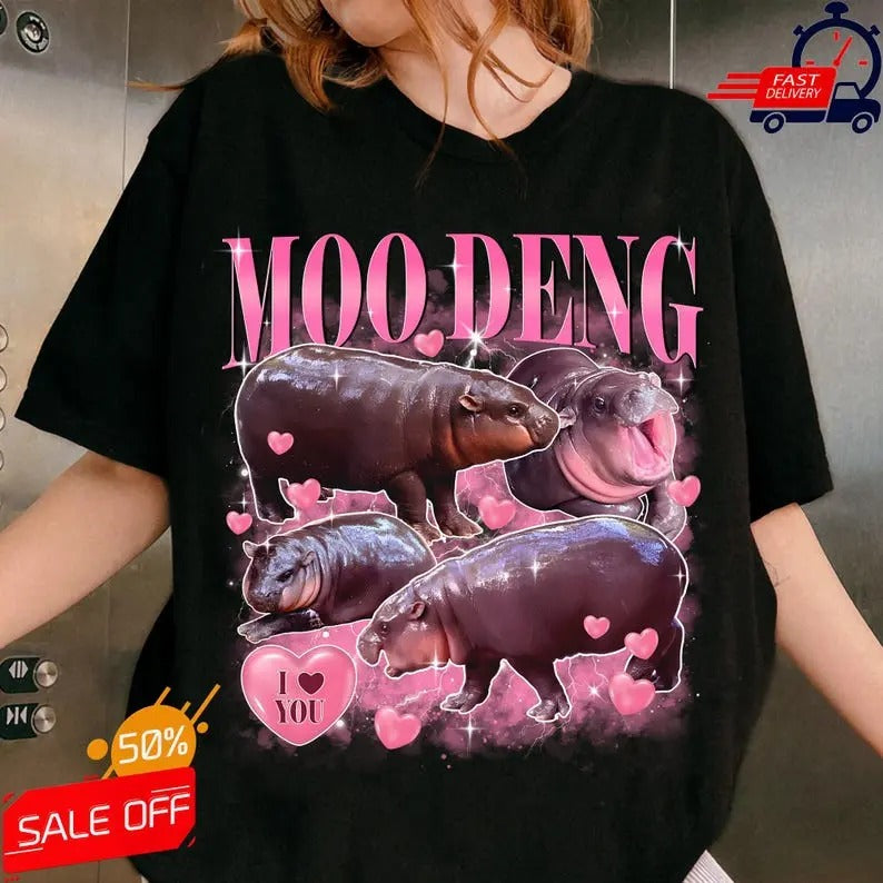 Moo Deng Bootleg Rap Shirt, Moo Deng Shirt, I Love Moo Deng Shirt, Funny Baby Hippo, Hippo Lover Shirt, Moo Deng I Love You I Heart You