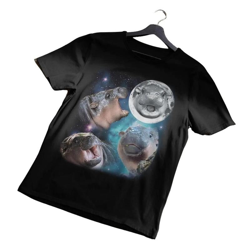 Moodeng Pigmy Hippo Shirt, Three Wolf Moon Style Tshirt, Wildlife Graphic Top, Nature Lover Gift, Unisex Cotton Tee