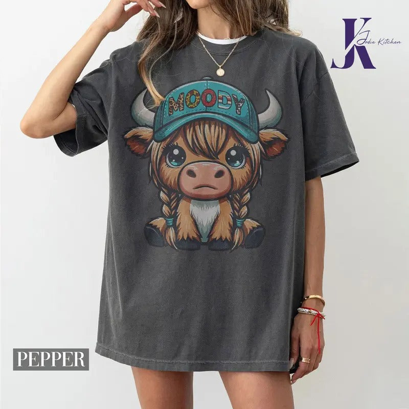 Moody Highland cow Comfort Color Shirt, Highland Cow Comfort colors, Cow shirt, Cute Highland Cow Shirt, Summer Vibes shirt