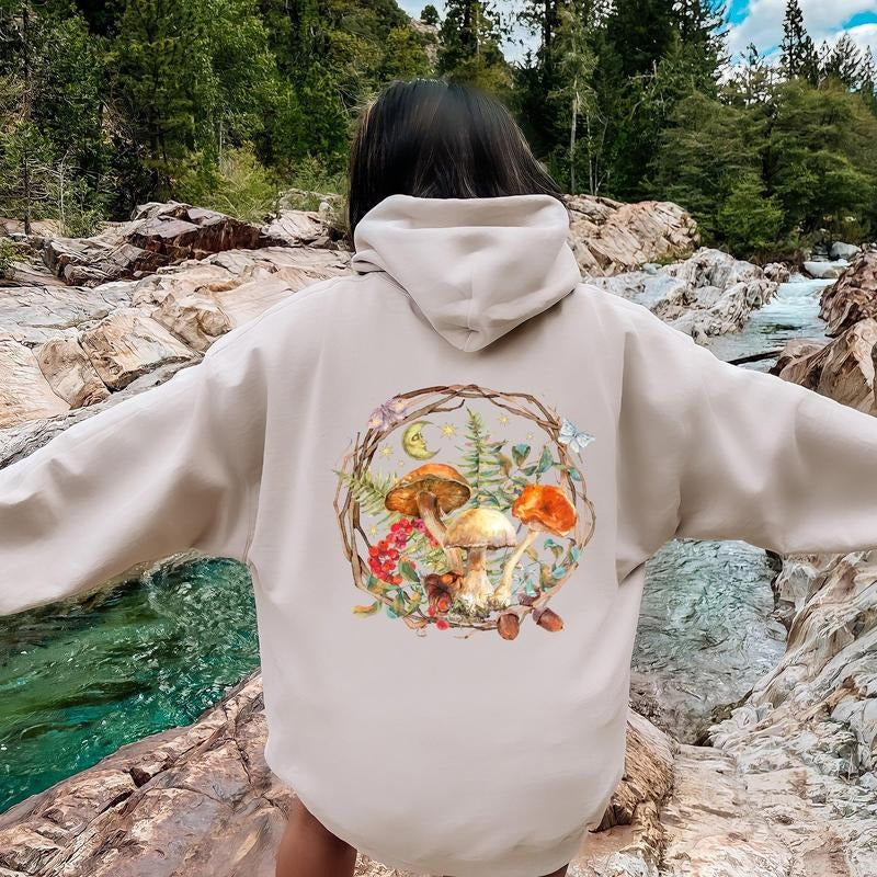 Moon, Moth And Mushrooms, Nature, Forest, Cottage Hoodie