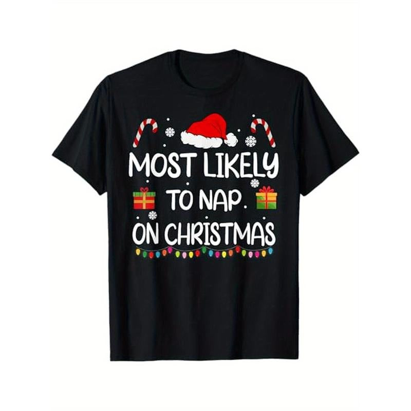 Most Likely To Nap On Christmas family funny matching T-Shirt, 100% Cotton, Gift for Men Women Dad Mom Friends, S-XXXL, Black made in usa