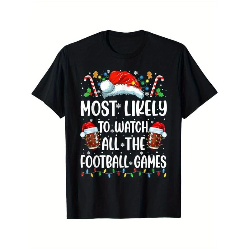 Most Likely To Watch All The Football Games Christmas Family T-Shirt, 100% Cotton, Gift for Men Women Dad Mom Friends...
