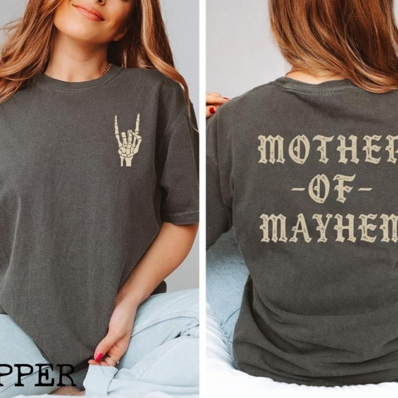 Mother Of Mayhem Mom Kids Matching Comfort Colors T-Shirt, Cool Mom Gift, Mama Girl, Mom boy Tee, Grunge Alternative Punk...