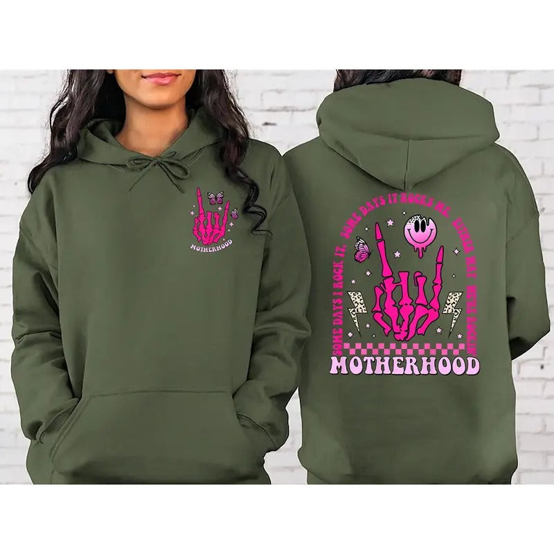 Motherhood Some Day I Rock It Sweatshirt & Hoodie Double Printed Motherhood Rock Skeleton Sweatshirt Motherhood Crewneck Mother Day Gift TK62GN